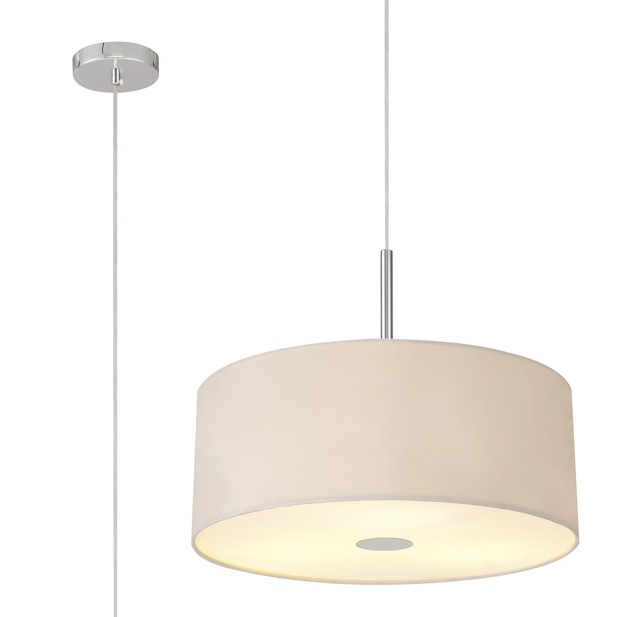 DK0344  Baymont 50cm 3 Light Pendant Polished Chrome, Nude Beige/Moonlight, Frosted Diffuser